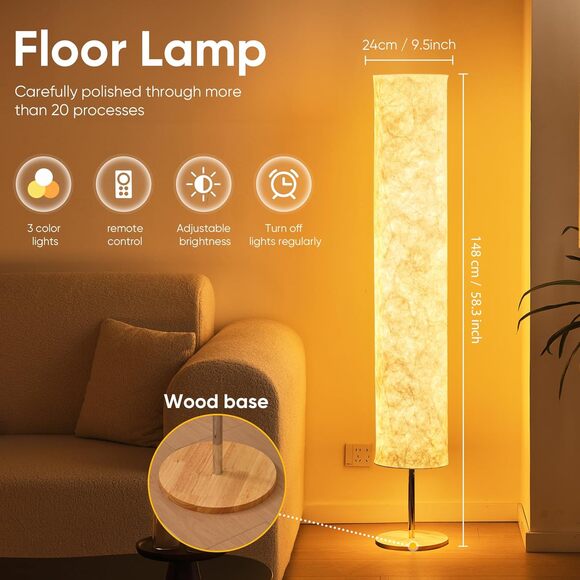 RGB Floor Lamp 60 inch Soft Light Tyvek Shade Remote Control 3 Color Modes LED - Picture 4 of 8